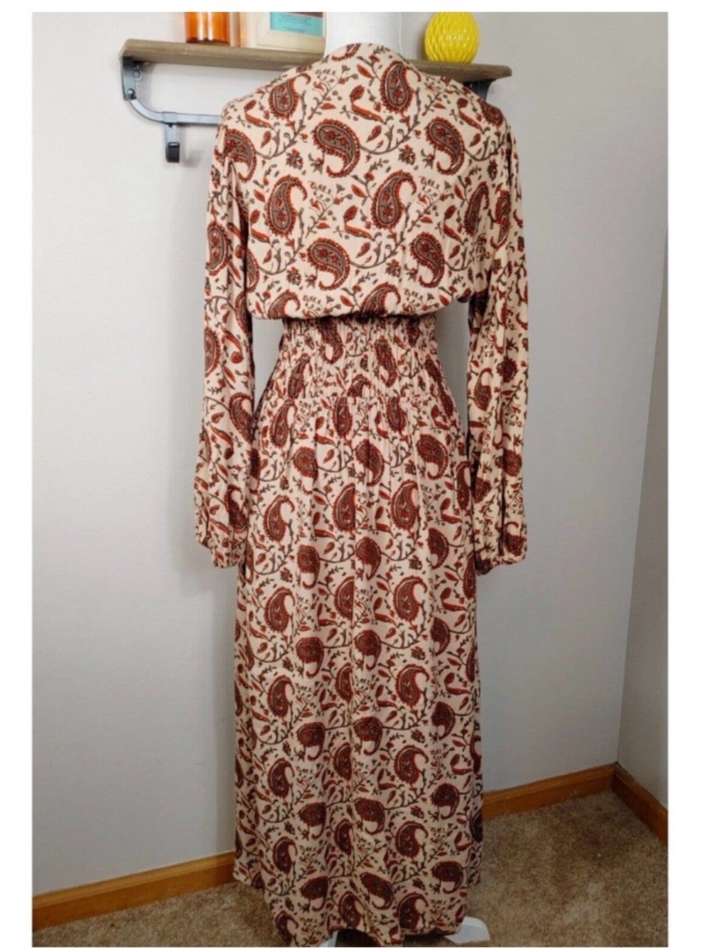 Anthropologie Brown Paisley V-Neck Midi Dress - Picture 4 of 6